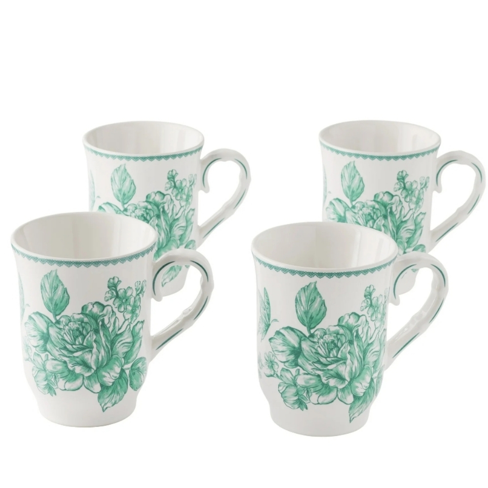 💕 2025 The Pioneer Woman Agatha  Green Floral 12oz Mug Set Of 4